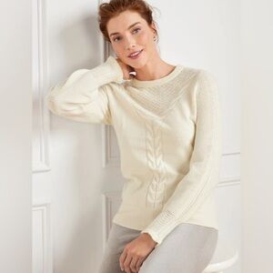 Talbots Cable Knit Sweater NWT Crewneck Cream Size XL